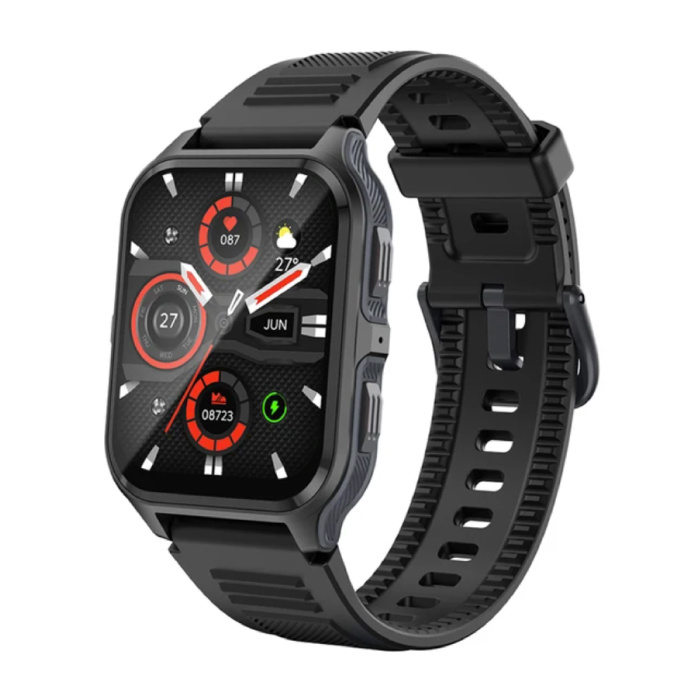 Montre intelligente P73 - Bracelet en silicone - Montre de suivi d'activité sportive militaire de 1,9" - Noir