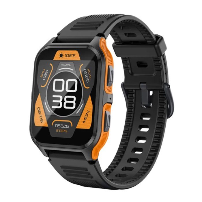 P73 Smartwatch - Siliconen Bandje - 1.9" Militaire  Sport Activity Tracker Horloge - Zwart Oranje