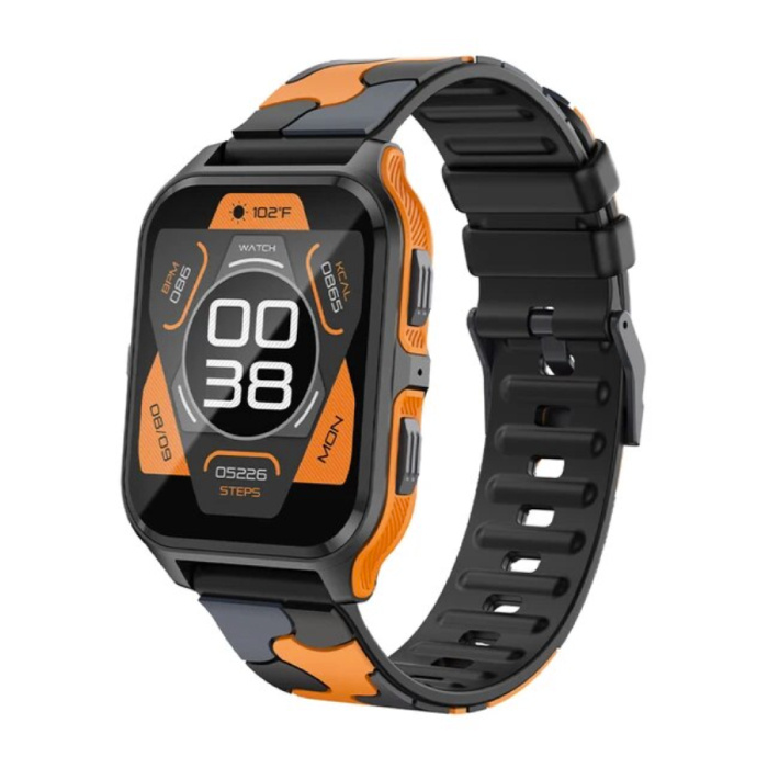 P73 Smartwatch - Siliconen Bandje - 1.9" Militaire  Sport Activity Tracker Horloge - Zwart Grijs Oranje