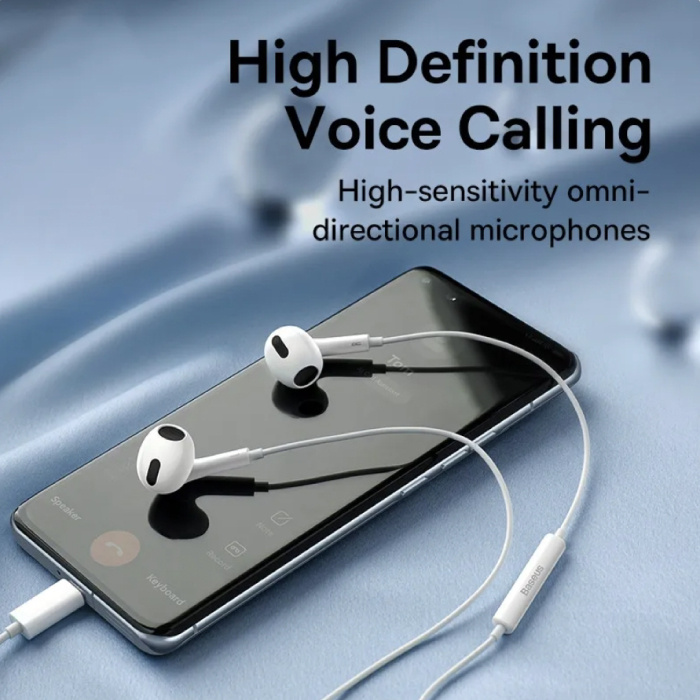 Baseus C17 Słuchawki douszne z mikrofonem — słuchawki USB-C Słuchawki do zarządzania głośnością — białe