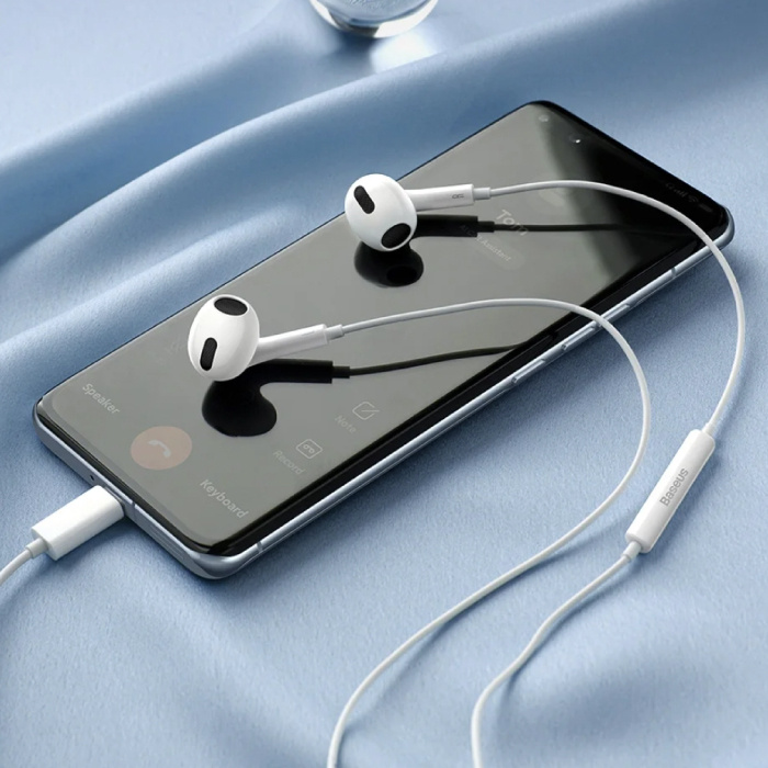 Baseus C17 Słuchawki douszne z mikrofonem — słuchawki USB-C Słuchawki do zarządzania głośnością — białe