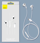 Baseus C17 Słuchawki douszne z mikrofonem — słuchawki USB-C Słuchawki do zarządzania głośnością — białe
