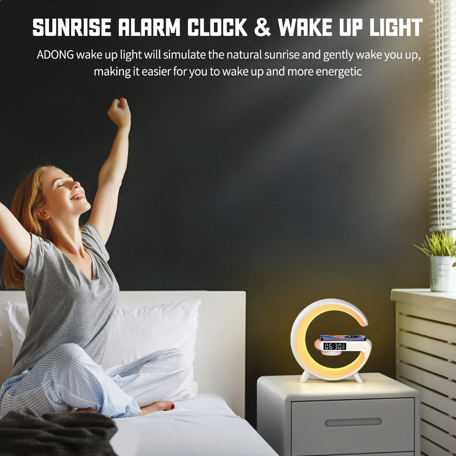 COLSUR RGB Lamp Sound Box & Wireless Charger - Alarm Clock Bluetooth 5.0 Wireless Speaker White