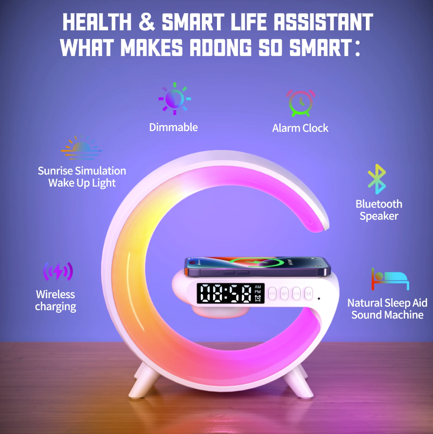 COLSUR RGB Lamp Sound Box & Wireless Charger - Alarm Clock Bluetooth 5.0 Wireless Speaker White
