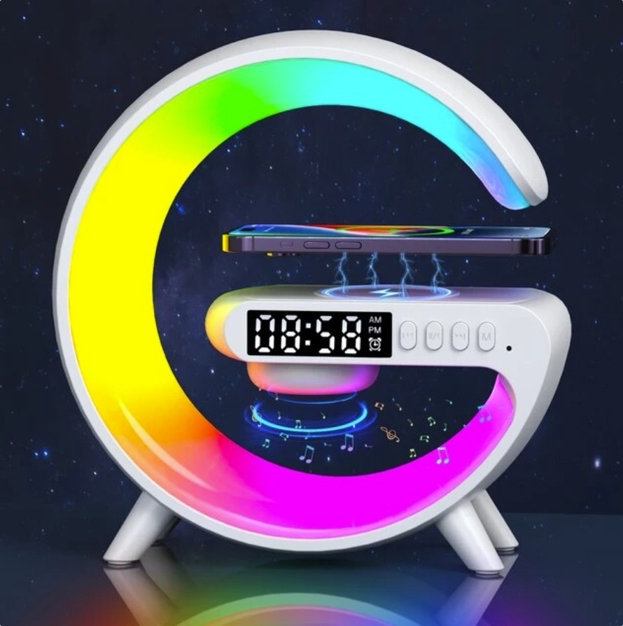 COLSUR RGB Lamp Sound Box & Wireless Charger - Alarm Clock Bluetooth 5.0 Wireless Speaker White