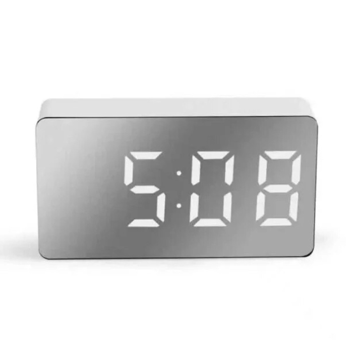Reloj despertador con espejo - Luz nocturna LED con repetición de despertador - Blanco