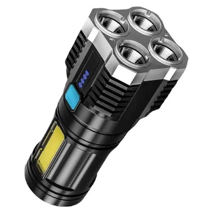 High Power LED Flashlight - USB Rechargeable Strong Light Camping - Black