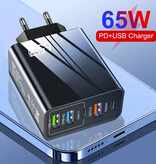 Maerknon 5-Port GaN Plug Charger 65W - PD / Quick Charge 3.0 / USB Charger Charger Plug Charger Adapter Black