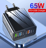 Maerknon 5-portowa ładowarka GaN 65 W - PD / Quick Charge 3.0 / ładowarka USB wtyczka ładowarki Adapter ładowarki czarny