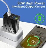 Maerknon Chargeur enfichable GaN 5 ports 65W - PD / Quick Charge 3.0 / Chargeur USB Adaptateur de chargeur enfichable Noir