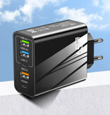 Maerknon Cargador de Enchufe GaN de 5 Puertos 65W - PD / Quick Charge 3.0 / Cargador USB Adaptador de Cargador de Enchufe Negro