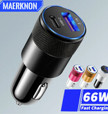 Maerknon Caricabatteria da auto PD da 66 W con 2 porte - Caricabatteria da auto Quick Charge 3.0 Nero