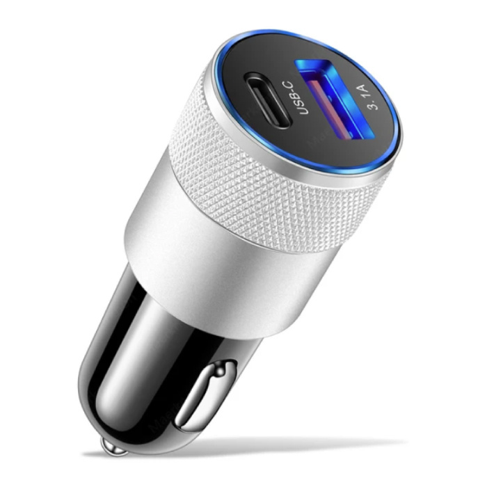 Chargeur de voiture PD 66 W avec 2 ports - Chargeur de voiture Quick Charge 3.0 Argent