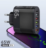 OLAF Cargador de Enchufe de 6 Puertos 65W - PD / Quick Charge 3.0 / Cargador USB Adaptador de Cargador de Enchufe Negro