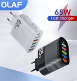 OLAF Chargeur prise 6 ports 65W - PD / Quick Charge 3.0 / USB chargeur prise chargeur adaptateur blanc