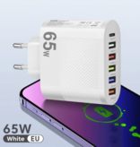 OLAF Cargador de Enchufe de 6 Puertos 65W - PD / Quick Charge 3.0 / Cargador USB Adaptador de Cargador de Enchufe Blanco