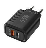 Maerknon Cargador Rápido GaN de 2 Puertos 65W - PD / Quick Charge 3.0 / Adaptador de Cargador de Enchufe USB Negro