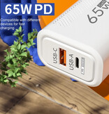 Maerknon Caricabatterie rapido GaN a 2 porte da 65 W - Adattatore per caricabatterie con presa PD/Ricarica rapida 3.0/USB Bianco