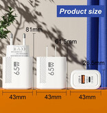 Maerknon 2-Port-GaN-Schnellladegerät 65 W – PD / Quick Charge 3.0 / USB-Ladegerät, Stecker-Ladegerät-Adapter, Weiß