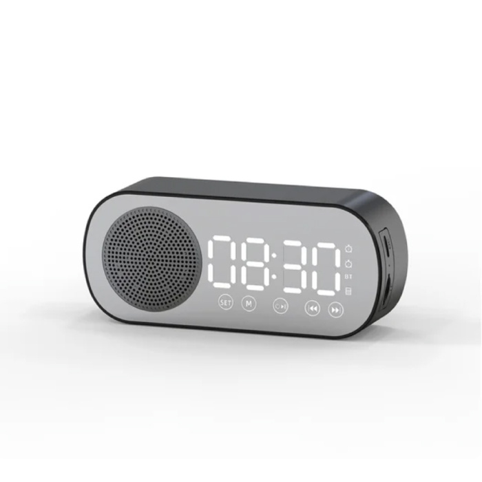 Alarm Clock Speaker - Mirror FM Radio LED Snooze Alarm Clock - Black