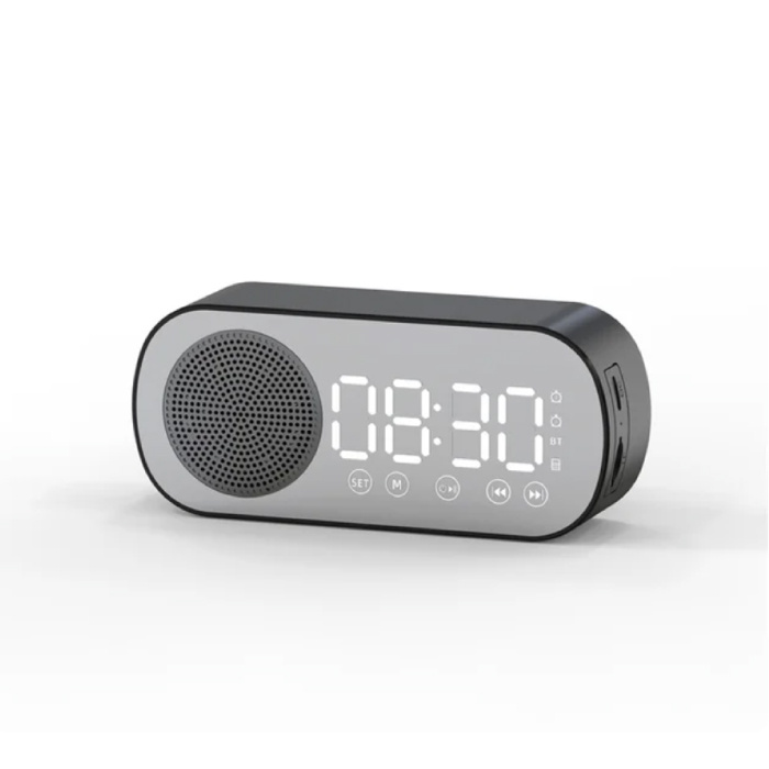 Alarm Klok Speaker - Spiegel FM Radio LED Snooze Wekker - Zwart