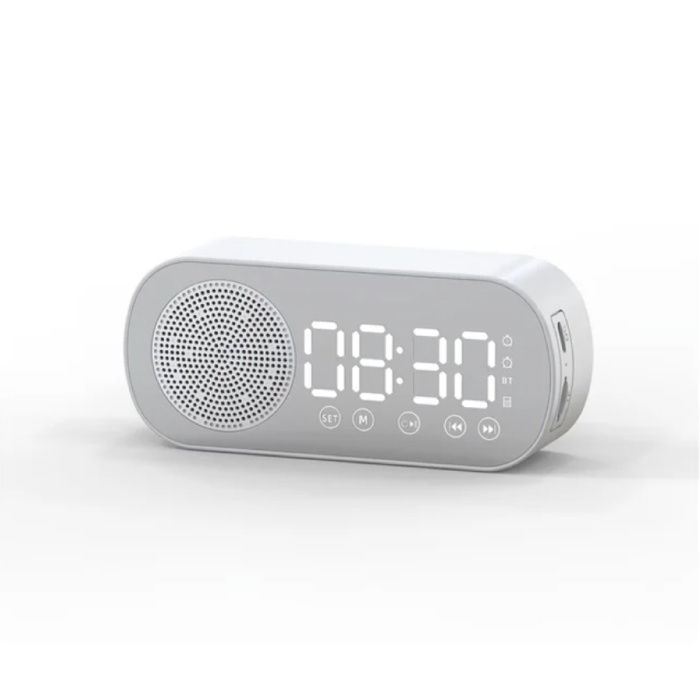 Alarm Klok Speaker - Spiegel FM Radio LED Snooze Wekker - Wit