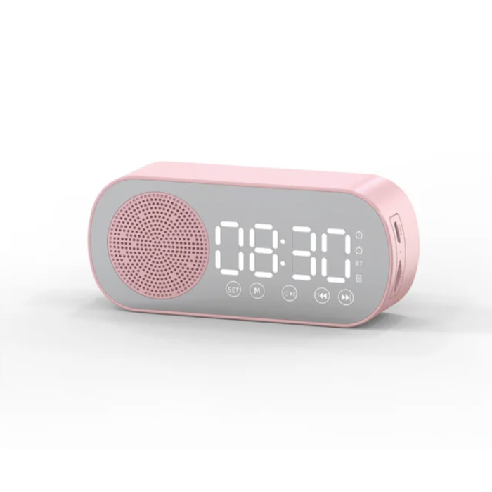 Stuff Certified® Altavoz con despertador - Espejo Radio FM Reloj despertador con repetición LED - Rosa