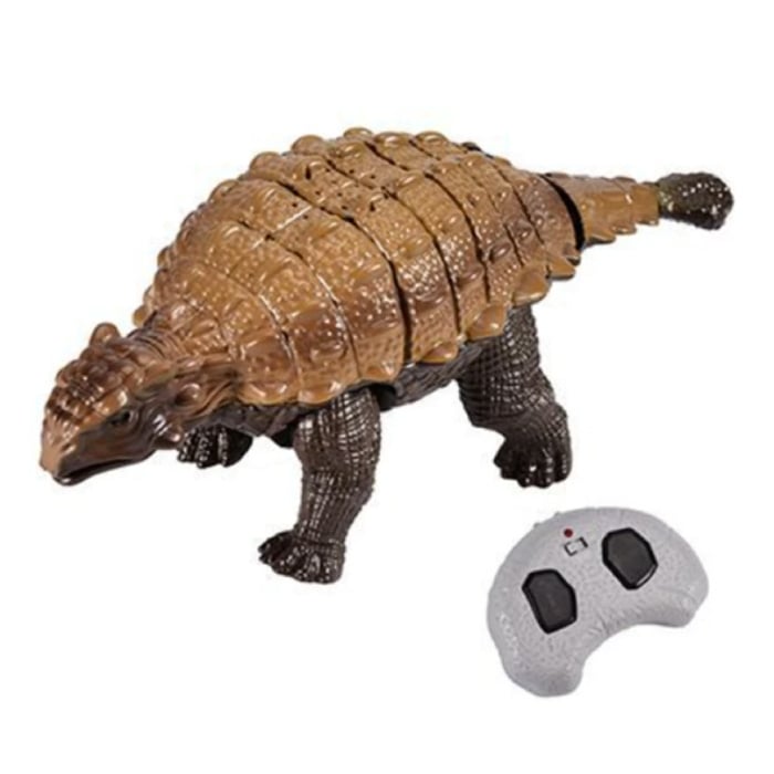 RC Dinosaur (Ankylosaurus) with Remote Control - Controllable Toy Dino Robot - Brown