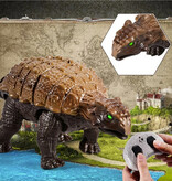 Stuff Certified® Dinosaurio RC (Ankylosaurus) con control remoto - Robot Dino de juguete controlable - Marrón