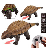 Stuff Certified® Dinosaurio RC (Ankylosaurus) con control remoto - Robot Dino de juguete controlable - Marrón