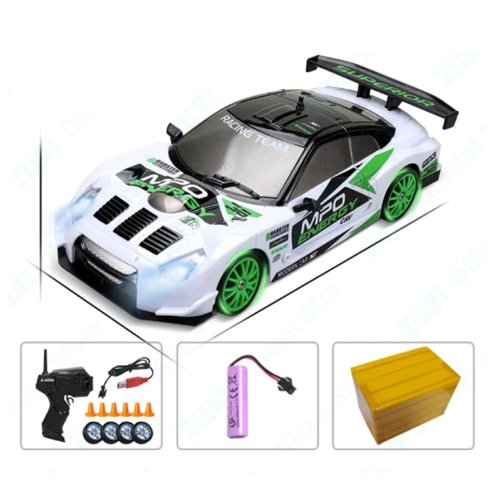 Stuff Certified® Coche RC con Mando a Distancia - Modelo GTR - Deriva de Alta Velocidad con Luz LED a Escala 1:24 - Blanco