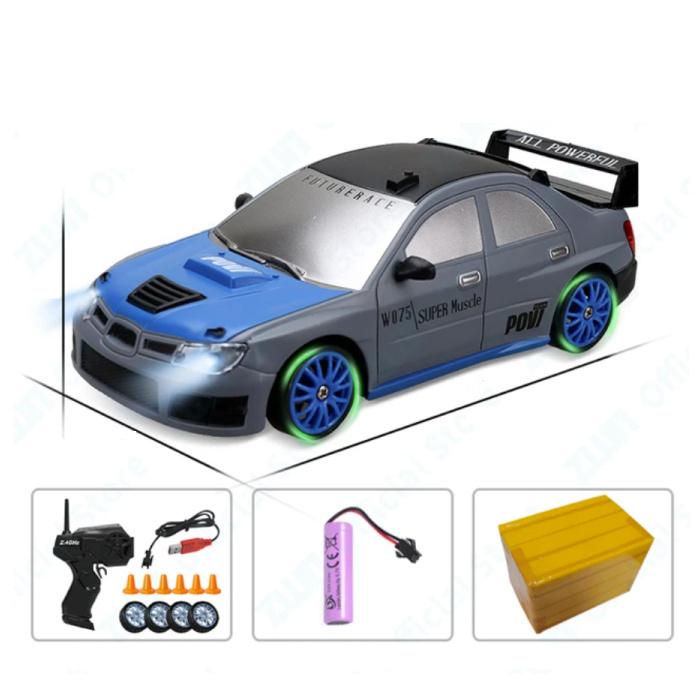 RC Car with Remote Control - GTR Model - High Speed Drift with LED Light at 1:24 Scale - Gray