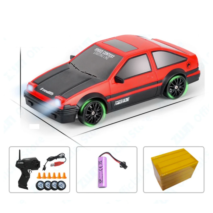 Stuff Certified® RC Car with Remote Control - AE86 Model - High Speed Drift with LED Light at 1:24 Scale - Red