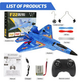 Stuff Certified® Szybowiec odrzutowy F22 Raptor RC z pilotem - pilotowany model zabawkowego samolotu w powietrzu - niebieski