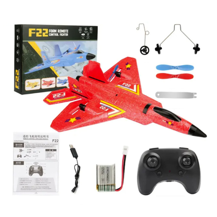 Planeur à réaction F22 Raptor RC avec télécommande – Modèle de jouet pilotable – Avion stationnaire – Rouge