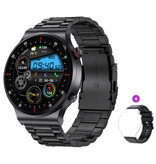 Lige Montre intelligente avec moniteur cardiaque et compteur d'oxygène - Montre de suivi de santé sportive - Bracelet en métal - Noir