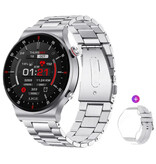 Lige Smartwatch z monitorem pracy serca i miernikiem tlenu – Zegarek monitorujący stan zdrowia – Pasek metalowy – Srebrny