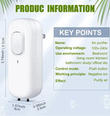 ENERFER Mini purificatore d'aria - Generatore di ioni negativi Detergente per la rimozione degli odori dell'aria - Bianco