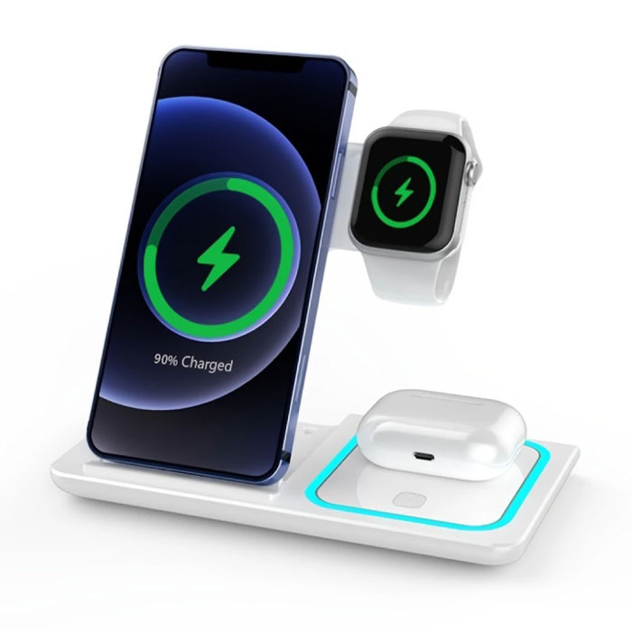 3 in 1 Charging Station - Compatible with Apple iPhone / iWatch / AirPods - Charging Dock 15W Wireless Pad White - Copy