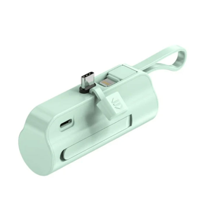 Mini Power Bank da 10.000 mAh per USB-C - Caricabatteria di emergenza extra con cavo Lightning per iPhone - Verde