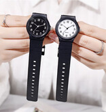 UTHAI Reloj de silicona - Reloj de pulsera de cuarzo para mujeres estudiantes - Blanco y negro