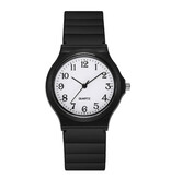 UTHAI Montre en silicone – Montre-bracelet à quartz pour étudiantes – Noir et blanc