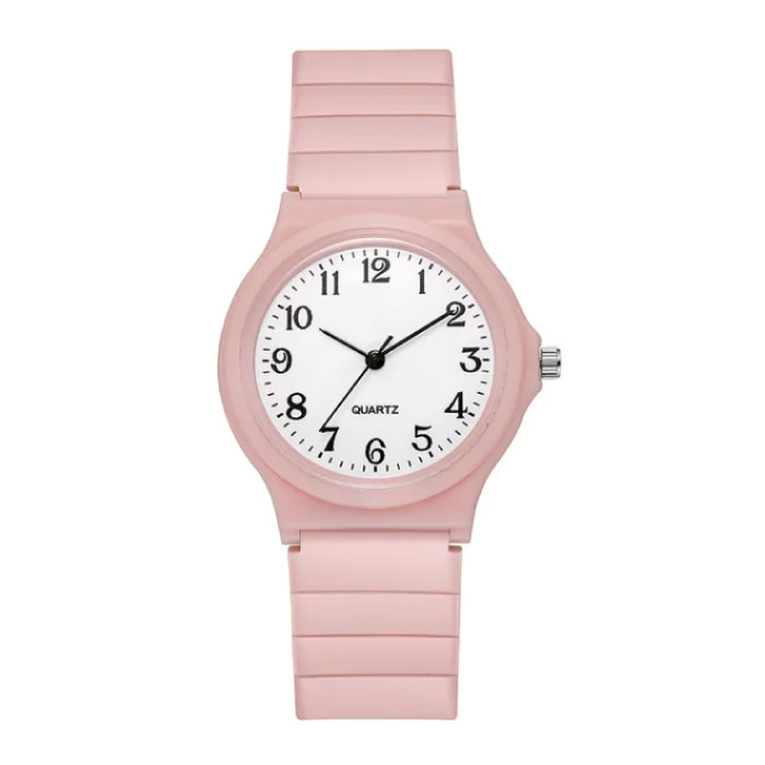 Montre en silicone - Montre-bracelet à quartz pour étudiantes - Rose