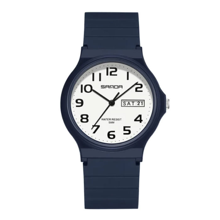 SANDA Reloj de silicona 9072 - Reloj de pulsera de cuarzo Correa de TPU Resistente al agua hasta 5 ATM - Azul