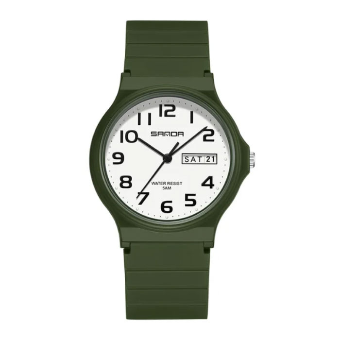 9072 Silicone Watch - Quartz Wristwatch TPU Strap 5 ATM Waterproof - Green