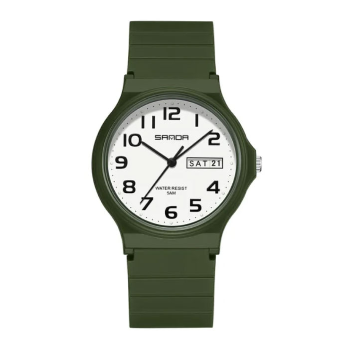 9072 Silikonuhr – Quarz-Armbanduhr, TPU-Armband, 5 ATM wasserdicht – Grün