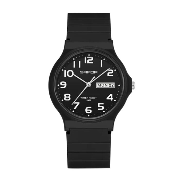 9072 Silicone Watch - Quartz Wristwatch TPU Strap 5 ATM Waterproof - Black