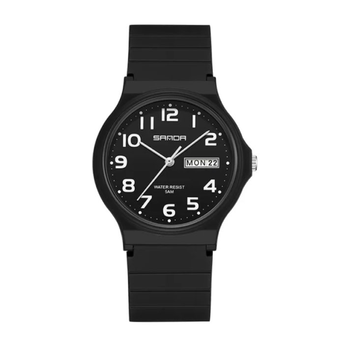 9072 Silikonuhr – Quarz-Armbanduhr, TPU-Armband, 5 ATM wasserdicht – Schwarz
