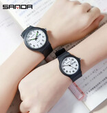 SANDA 9072 Silikonuhr – Quarz-Armbanduhr, TPU-Armband, 5 ATM wasserdicht – Schwarz-Gold