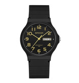 SANDA 9072 Silicone Watch - Quartz Wristwatch TPU Strap 5 ATM Waterproof - Black-Gold